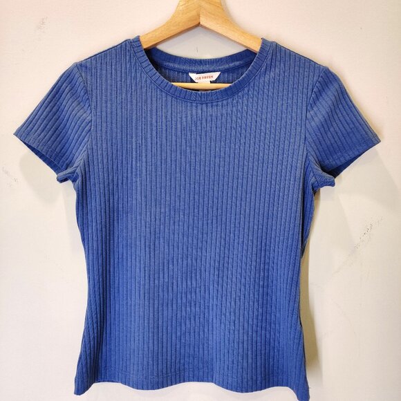 Joe Fresh Women's Ribbed Tee Shirt | Blue | Small - Picture 1 of 5